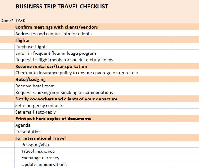 Business Trip Checklist 