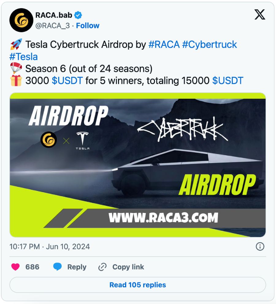 raca tesla cybertruck airdrop